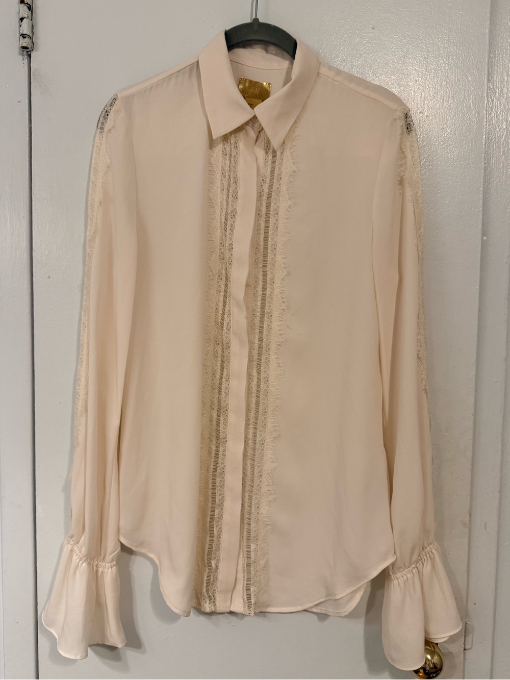 H&M Women's Cream Lace-Trim Button Shirt